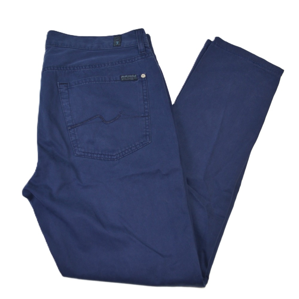 7 For All Mankind Slim Mens Navy Blue Cotton Twill Straight Leg Pants 34x30